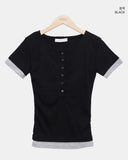 Huron Color Matching Button Short Sleeve T-shirt