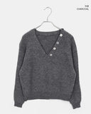 [Muffler SET] Seon Muffler Two-Way Button V-Neck Knit