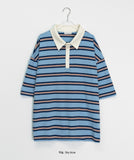[unisex] Hudend Stripe Collar Over Short Sleeve Tee