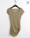 [Reviable] Shub Unbalanced Shirring Tattoo Printed Two-Way Short Sleeve T-shirt