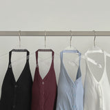 Halterneck Button With Cup Crop Rib Sleeveless