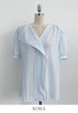 Maelle V-neck Unbalance Collar Three Quarter Blouse
