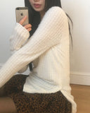 Saff Fur Slit Button Boat Neck Knit T-shirt