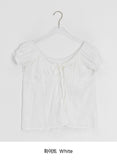 The Mill Shirring Ribbon Lace Short Sleeve Blouse