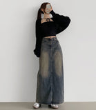 Slit H-line Washing Long Denim Skirt