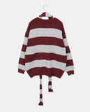 [Muffler SET] Phu Stripe Color Matching V-Neck Loose Fit Long Sleeve Long Knit