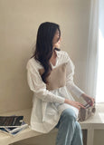 Moileen Layered Knit Shirt Blouse