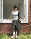 Keshi Pigment Washed Cargo Bermuda Shorts