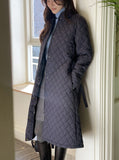 Suede Quilted Lightweight Long Padding Coat (Belt Set)