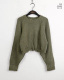Burcut Damage Raw Round Cropped Knit