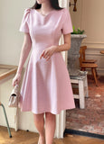 Moenne Heart Neck Puff Tweed Flare One Piece