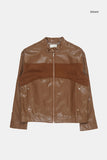 Velour leather zip-up rider jacket