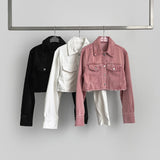 Vintage Washing Pocket Crop Denim Jacket