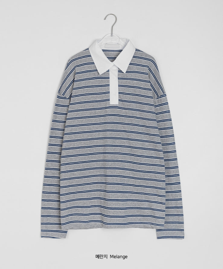 【BAON】Moruku Stripe Collar Over Long Sleeve Tee BAON (バオン) - モルクストライプカラーオーバー長袖Tシャツ