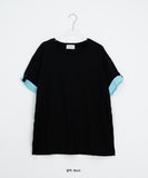 [unisex] Blanc Loose Fit Sleeve Color Matching Button Roll-Up Short Sleeve T-shirt