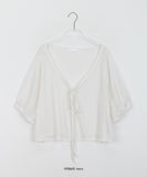 Nanako Summer Ribbon Puff Short Sleeve Bolero Knit Cardigan