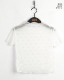 Lapit see-through ribbon printed half-turtleneck short-sleeved T-shirt