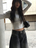Get Black Blue Washing Wide Pants