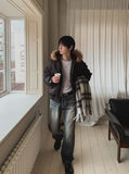 Rough Cat Brush Wide Denim Pants