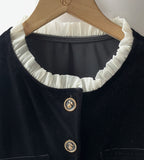 Edel Frill Neck Puff Velvet Jacket Blouse