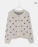Jupi Dot Round Neck Long Sleeve Knit Cardigan