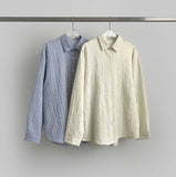 Seersucker Loose-fit Pendant Point Stripe Long Sleeve Shirt