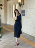 Morian Notch Shirring Span Sleeveless One Piece