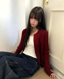Corun Bean Button Knit Long Sleeve Round Neck Cardigan