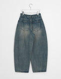 [unisex] Crion Washed Denim Banding Balloon Wide Pants