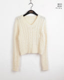 Gwen Cable V-neck Angora Knit