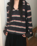 Happip Fluffy Fur Color Matching Stripe Zip-up