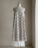 [Strap set] Gloss Floral Color Matching Sleeveless Long One Piece