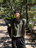 Collar Henry Neck Boonto Short Sleeve T-shirt