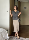 Bless Slit H-Line Mesh Banding Long Skirt