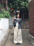 Luo Stitch Pintuck Pocket Wide Cotton Pants
