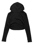 Niche Shirring Crop Hood Long Sleeve T-shirt