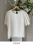 Heyri Flower Puff Short Sleeve Blouse