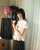 Riffen Pintuck Frill Short Sleeve Shirt