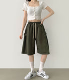 Folding Cut Snap Knee Length Bermuda Shorts