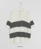 [Unisex] Minke Boucle Stripe Collar Short Sleeve Knit