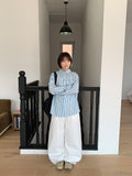 [BAONHAUS] Hinen Dot Color Matching Roll-up Cotton Wide Pants