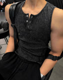 Pigment Dyeing Washing Vintage Muscle Fit Henley Neck Sleeveless