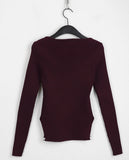 RB Bolero Slit Ribbed Wave Square Heart Neck Long Sleeve Knit