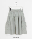 Chimonki Shirring Nylon Cargo Midi Skirt