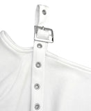 Letter Unbalanced Belt One-Shoulder Off-Shoulder Tee