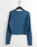 Cordill ribbed color matching shoulder slit cropped long sleeve knit
