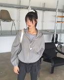 Mebel Shirring Off-Shoulder Back Slit Ribbon Strap Long-Sleeved T-Shirt