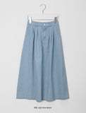 Toira Pintuck Banding Flare Denim Long Skirt