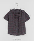 Demro Flower Check Short Sleeve Hood Shirt