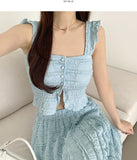 Tiered Frill Sleeveless A-line Banding Long Skirt Two-Piece Set Vacation Look